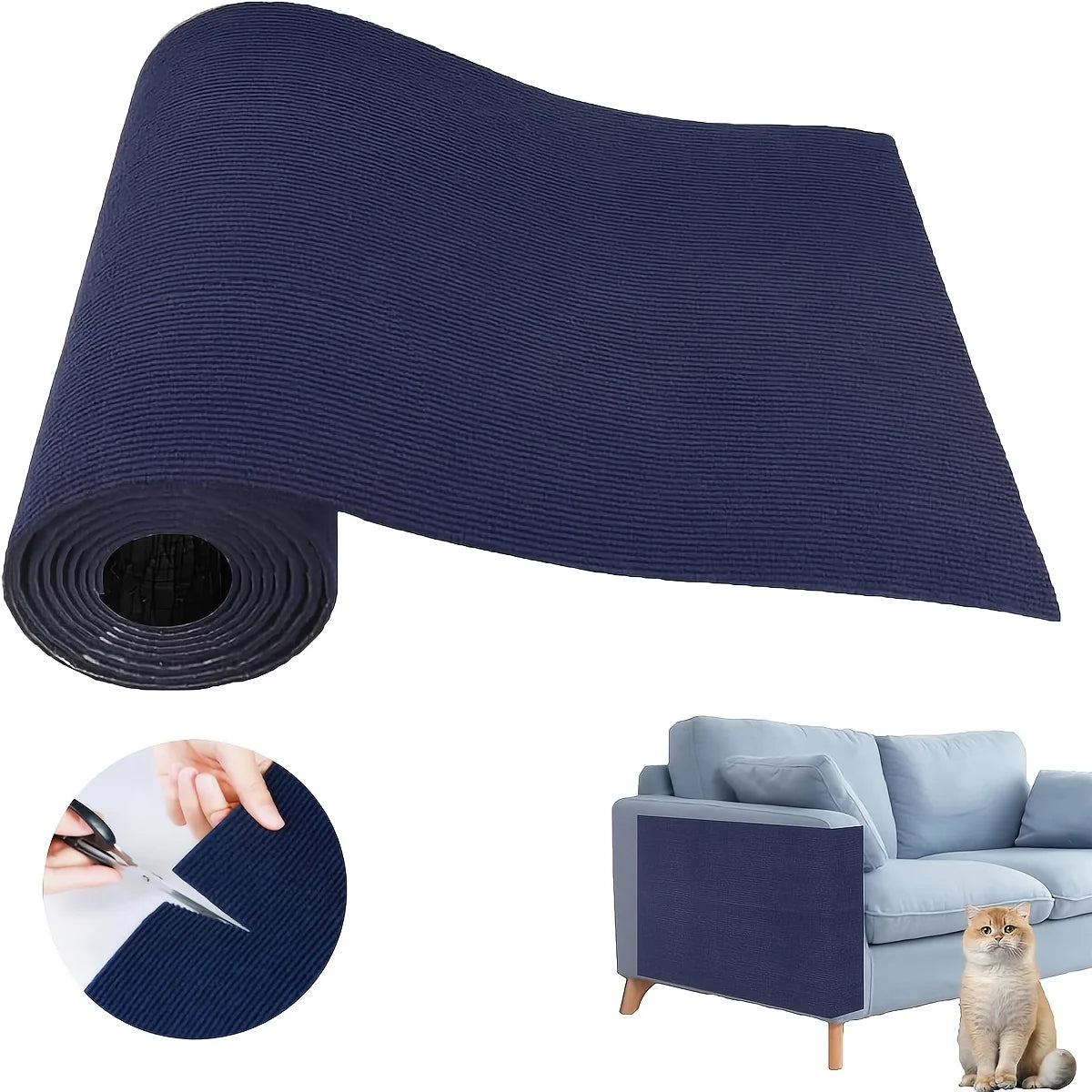 1 Piece of Self-Adhesive Cat Scratching Pad, Wear-Resistant Corner Pad, Multifunctional Self-Adhesive Carpet, Cat Climbing Frame, Cat Scratching Board, Stair Pad, Durable Furniture Protective Cover, Cuttable Sofa, Chair and Carpet Protection Cat Scratching Pad (Including 10 Fixers)