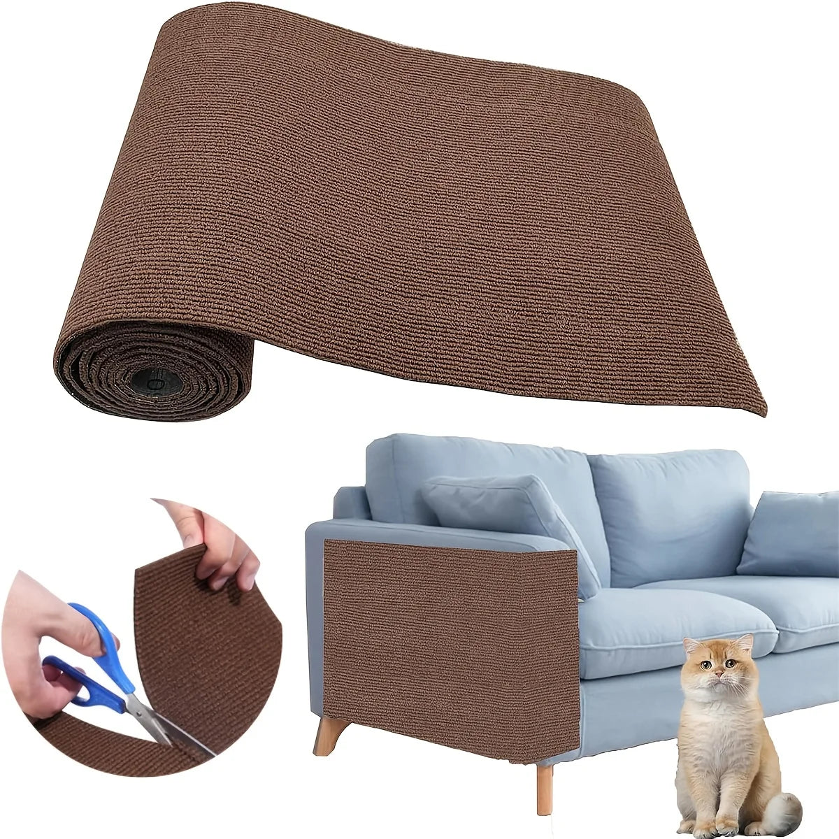 1 Piece of Self-Adhesive Cat Scratching Pad, Wear-Resistant Corner Pad, Multifunctional Self-Adhesive Carpet, Cat Climbing Frame, Cat Scratching Board, Stair Pad, Durable Furniture Protective Cover, Cuttable Sofa, Chair and Carpet Protection Cat Scratching Pad (Including 10 Fixers)