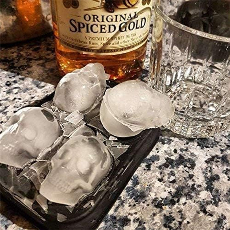 3D Skull Silicone Ice Cube Mold - 2 Pack 1.9″ Easy Release Flexible Silicone Freezer Tray, Reusable Whiskey Ice Cubes Mold Skull for Party Cocktails Champagne and Drinks