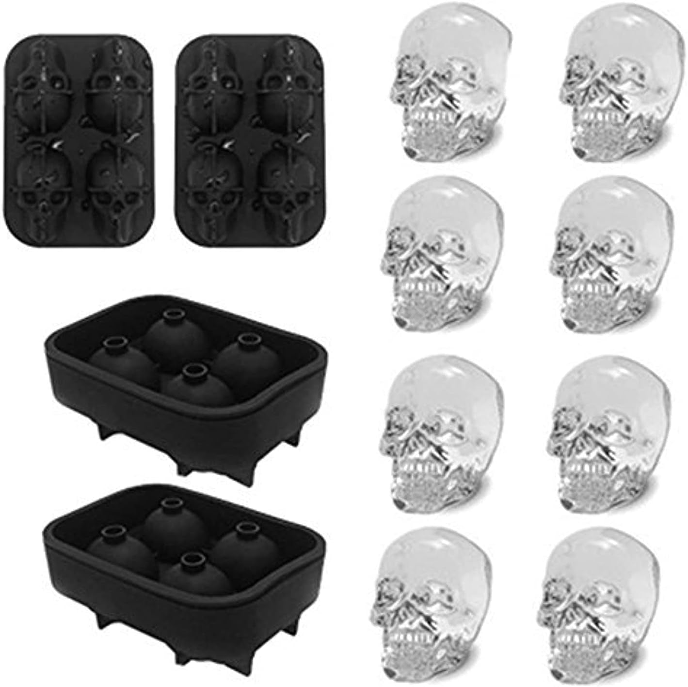 3D Skull Silicone Ice Cube Mold - 2 Pack 1.9″ Easy Release Flexible Silicone Freezer Tray, Reusable Whiskey Ice Cubes Mold Skull for Party Cocktails Champagne and Drinks