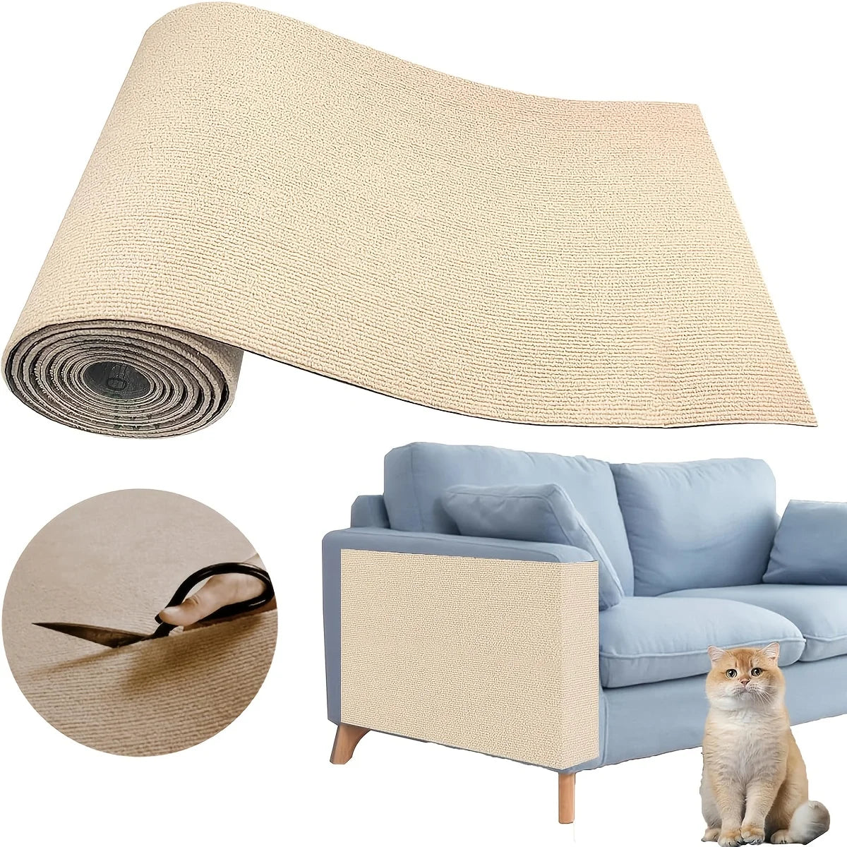 1 Piece of Self-Adhesive Cat Scratching Pad, Wear-Resistant Corner Pad, Multifunctional Self-Adhesive Carpet, Cat Climbing Frame, Cat Scratching Board, Stair Pad, Durable Furniture Protective Cover, Cuttable Sofa, Chair and Carpet Protection Cat Scratching Pad (Including 10 Fixers)