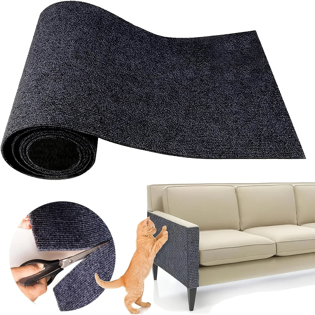 1 Piece of Self-Adhesive Cat Scratching Pad, Wear-Resistant Corner Pad, Multifunctional Self-Adhesive Carpet, Cat Climbing Frame, Cat Scratching Board, Stair Pad, Durable Furniture Protective Cover, Cuttable Sofa, Chair and Carpet Protection Cat Scratching Pad (Including 10 Fixers)