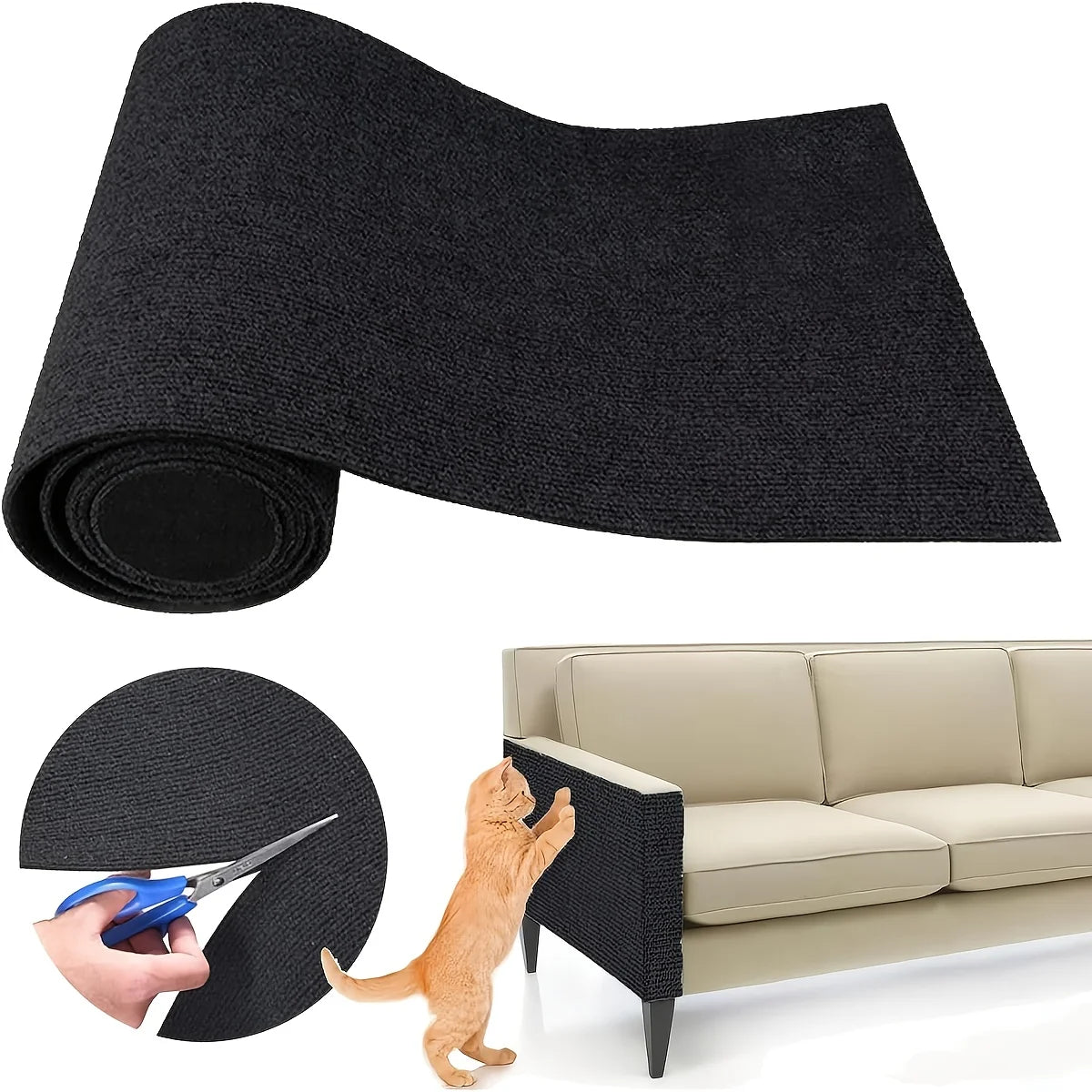 1 Piece of Self-Adhesive Cat Scratching Pad, Wear-Resistant Corner Pad, Multifunctional Self-Adhesive Carpet, Cat Climbing Frame, Cat Scratching Board, Stair Pad, Durable Furniture Protective Cover, Cuttable Sofa, Chair and Carpet Protection Cat Scratching Pad (Including 10 Fixers)