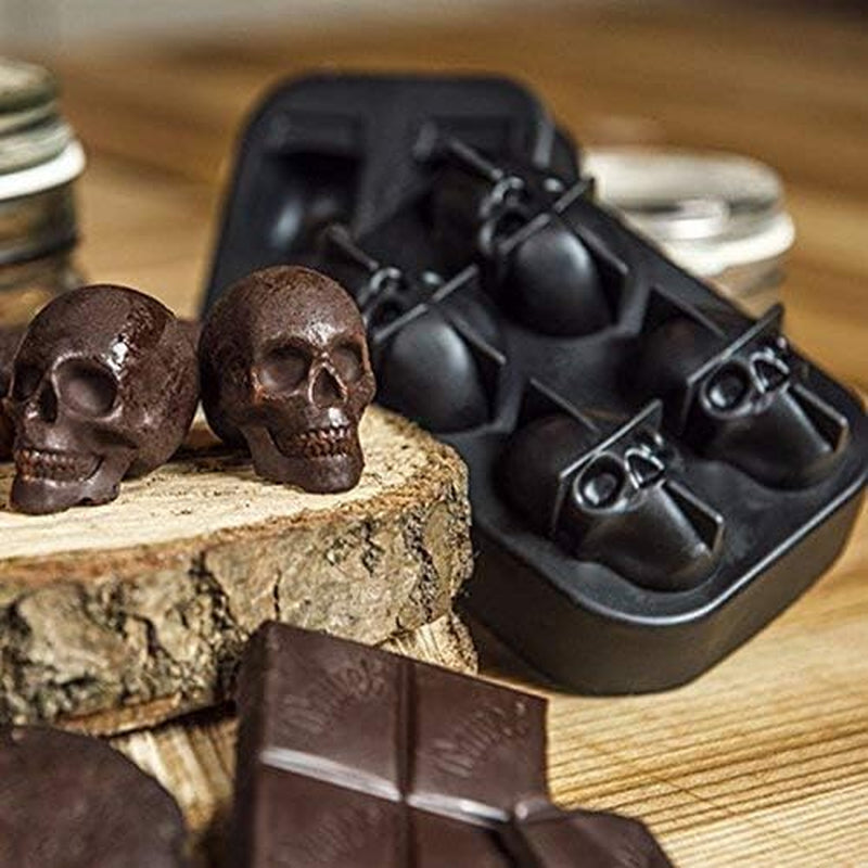 3D Skull Silicone Ice Cube Mold - 2 Pack 1.9″ Easy Release Flexible Silicone Freezer Tray, Reusable Whiskey Ice Cubes Mold Skull for Party Cocktails Champagne and Drinks