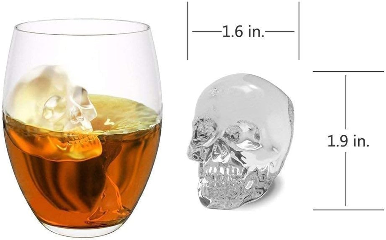 3D Skull Silicone Ice Cube Mold - 2 Pack 1.9″ Easy Release Flexible Silicone Freezer Tray, Reusable Whiskey Ice Cubes Mold Skull for Party Cocktails Champagne and Drinks