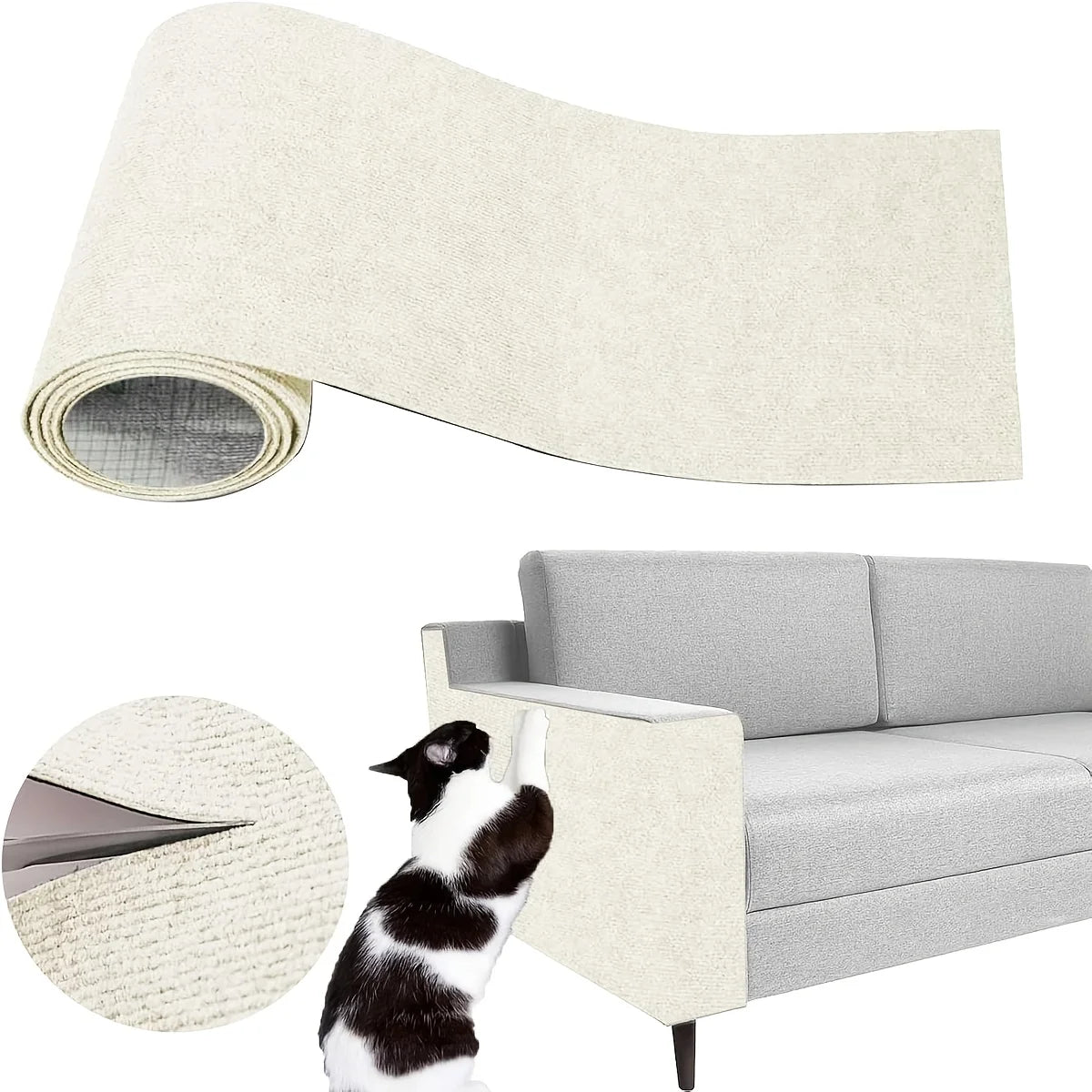 1 Piece of Self-Adhesive Cat Scratching Pad, Wear-Resistant Corner Pad, Multifunctional Self-Adhesive Carpet, Cat Climbing Frame, Cat Scratching Board, Stair Pad, Durable Furniture Protective Cover, Cuttable Sofa, Chair and Carpet Protection Cat Scratching Pad (Including 10 Fixers)
