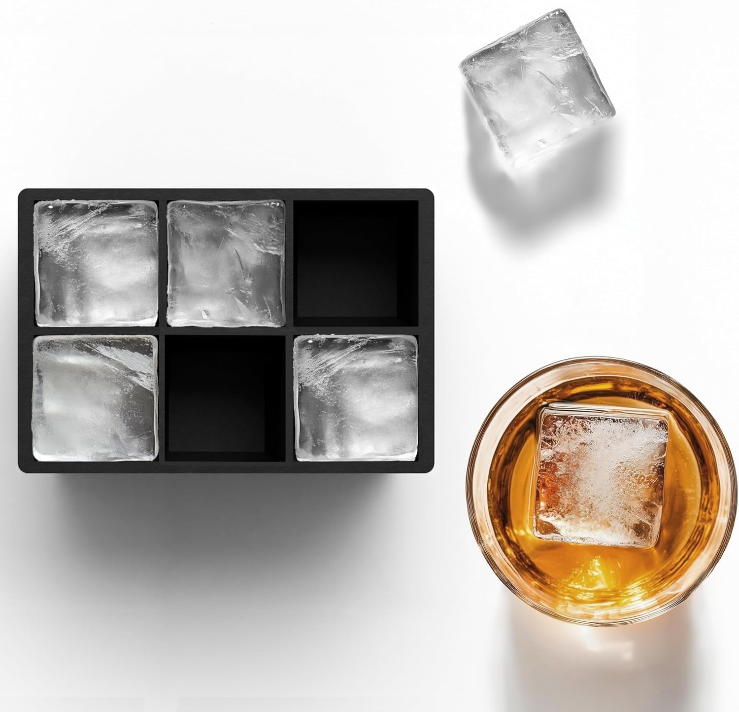 Silicone Ice Cube Trays – Large Silicone Molds for 2-Inch Ice Cubes and Spheres, Whiskey Ice Cube Trays with Lids for Cocktails & Bourbon – Set of 2 –