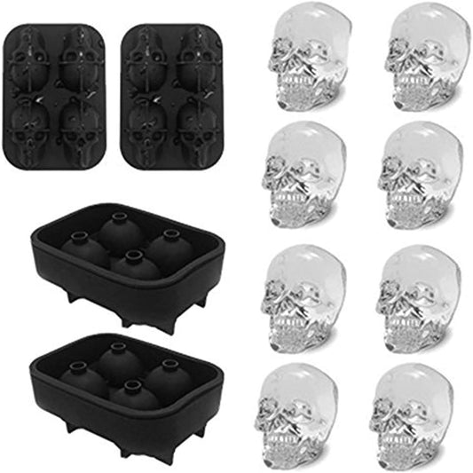 3D Skull Silicone Ice Cube Mold - 2 Pack 1.9″ Easy Release Flexible Silicone Freezer Tray, Reusable Whiskey Ice Cubes Mold Skull for Party Cocktails Champagne and Drinks