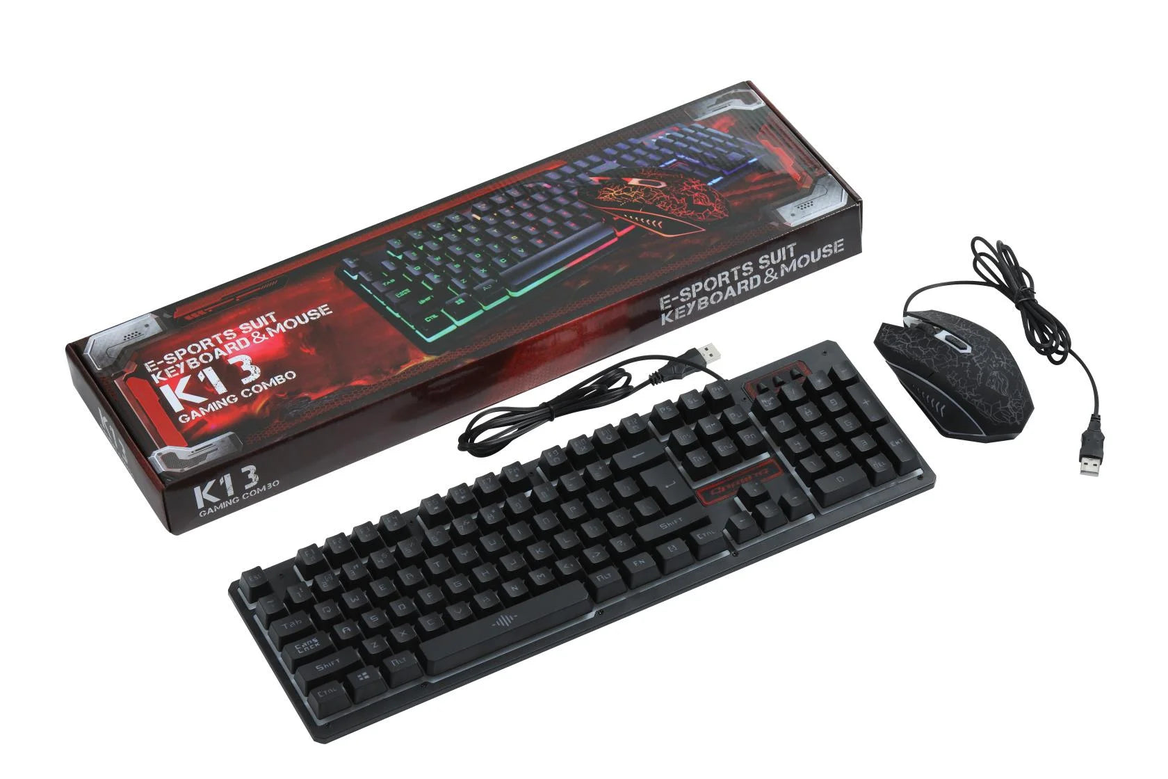 , Rainbow Gaming Keyboard and Mouse Combo Multi-Colored Changing Backlight