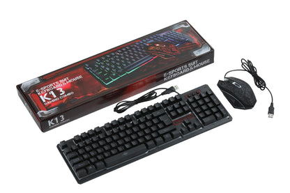 , Rainbow Gaming Keyboard and Mouse Combo Multi-Colored Changing Backlight