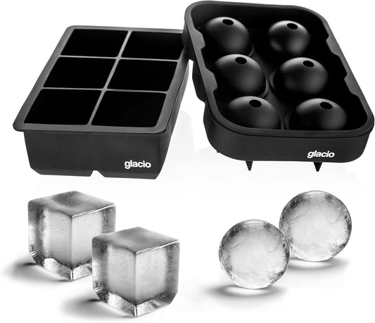 Silicone Ice Cube Trays – Large Silicone Molds for 2-Inch Ice Cubes and Spheres, Whiskey Ice Cube Trays with Lids for Cocktails & Bourbon – Set of 2 –